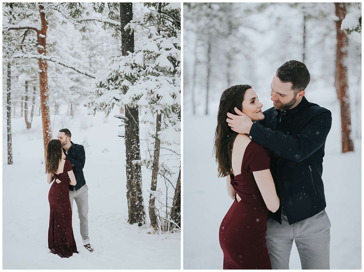 Snowy Engagement pictures, snowy engagement session, kelowna wedding photographer, kelowna engagement photographer, okanagan engagement photographer, okanagan wedding photographer, Heatherly Photography, intimate engagement photography, lifestyle engagement photography, indie couple, mountain engagement, burgundy dress, Lulus dress, candid photography, natural photography
